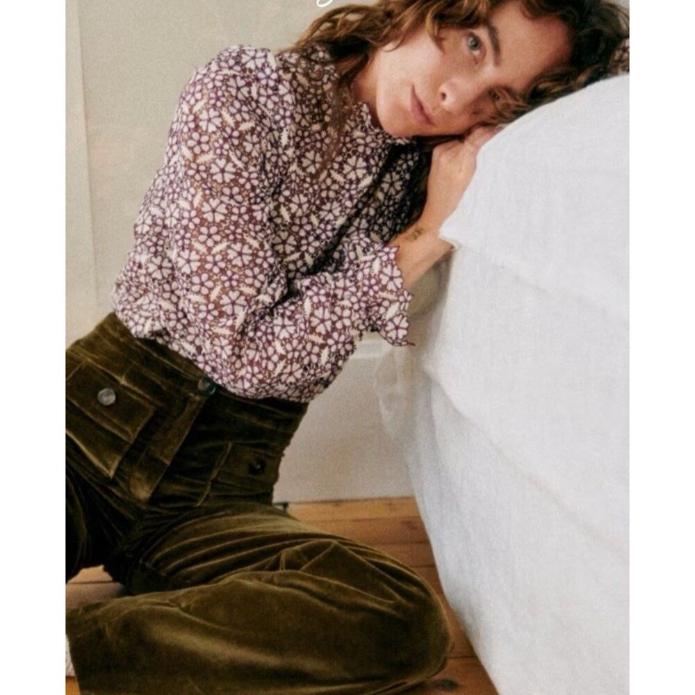 Sezane Jordyna Lace Blouse 38 Purple Ecru Parisian Romantic Top